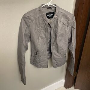 GUESS Faux Leather Jacket Gray